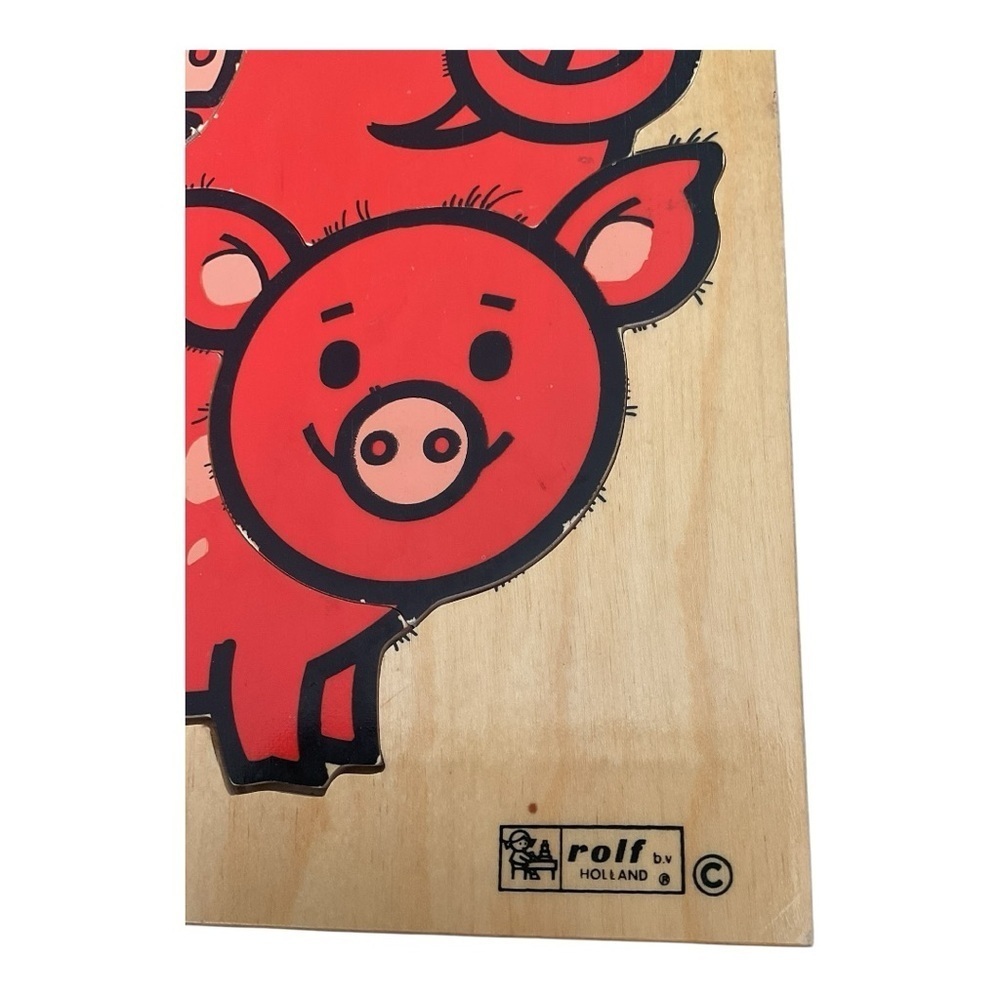 Vintage Rolf Holland Wooden Pig Puzzle – 6pc Montessori Toy - Picture 2 of 5